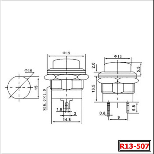 1x Chave Push Button Tipo Start- Bujão R13-507 Preto