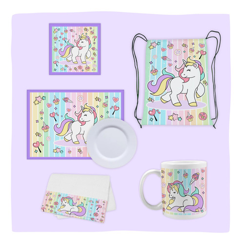 Set De Jardín O Merienda Para Sublimar - Diseño Unicornios