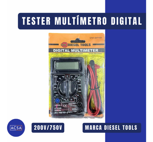 Tester Multímetro Digital, Marca Diesel Tools. Dt07-zzty001