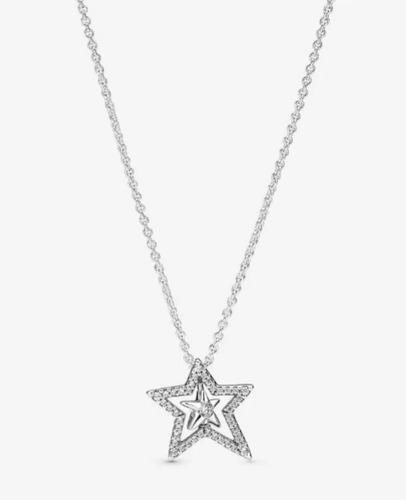 Collar Pandora Estrella Asimétrica Pave Plata925 Original 