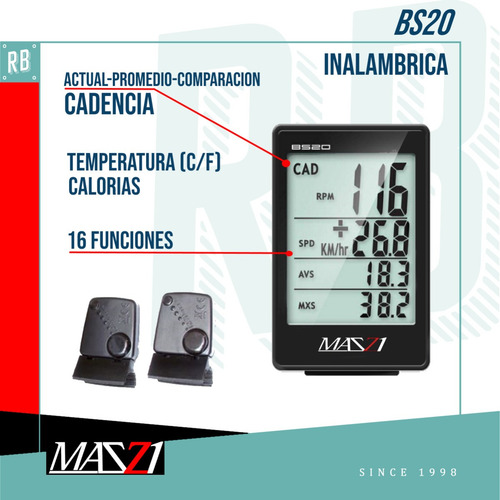 Imagen 3 de 10 de Ciclocomputadora Bicicleta Mazzi Bs20 Inalambrica Cadencia