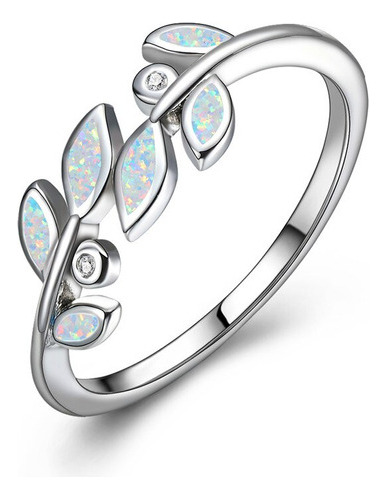 Anillo De Ópalo Blanco Azul Femenino Anillo De Plata Anillos