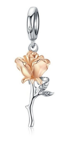 Charm Dije Flor Rosa Plata 925 Para Pulsera O Cadena Mujer