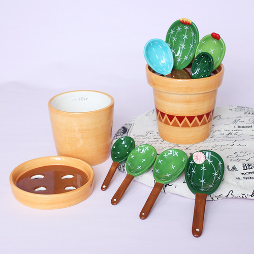 Juego De Cucharas Medidoras De Porcelana Con Forma De Cactus