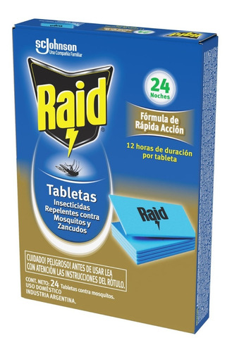 Raid Pastillas Tabletas Anti Mosquitos Doble Acción X 12 Uni