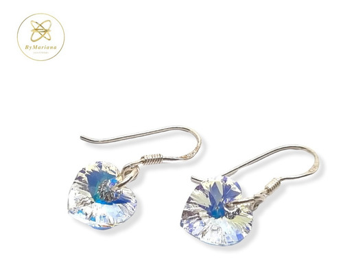 Aros Plata Cristal Swa Corazon Aurora Boreal 10mm
