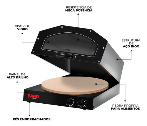 Forno De Pizza Elétrico Com Pedra Antiaderente Saro