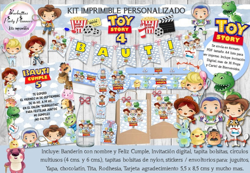 Kit Imprimible Candy Bar Toy Story 4 Acuarela Personalizado