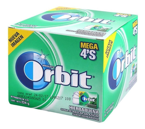 Caja Chicle Orbit 4s Hierbabuena En 24 Paquetes Con 40 Pieza