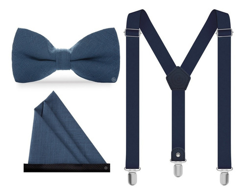 Kit De Moño, Tirantes Y Pañuelo Casual Con Piel - Grin Accs Color Azul