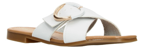 Sandalias Dama Balleé Blanco Casual De Piso Hebilla Mujer