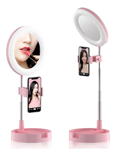 Aro De Luz Led+espejo De Maquillaje+soporte De Celular 3en1 Color de la estructura Rosa claro
