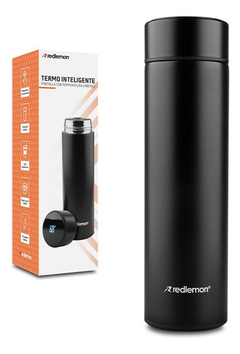 Redlemon Termo Inteligente con Lector de Temperatura Digital Táctil (480 ml), Doble Pared de Acero Inoxidable Libre de BPA, Tapa Hermética, Rejilla para Infusiones, Mantiene Caliente hasta 6 Horas