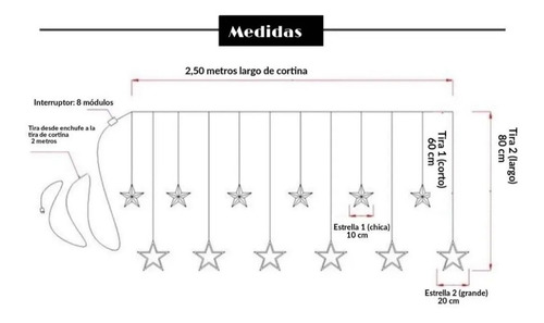 Cortina Luz Led Estrellas Exterior Cumpleaños Evento Navidad