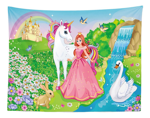 Corfoto Tapiz Princesa Unicornio Dibujo Animado 180 X 98 