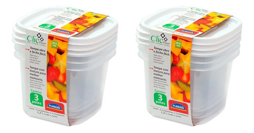 6 Potes Plástico 1200ml Mantimentos Frutas Vasilha Marmita