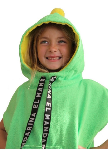 Imagen 2 de 3 de Poncho Toalla 4 A 6 Años Verde Manzana C/ Amarillo