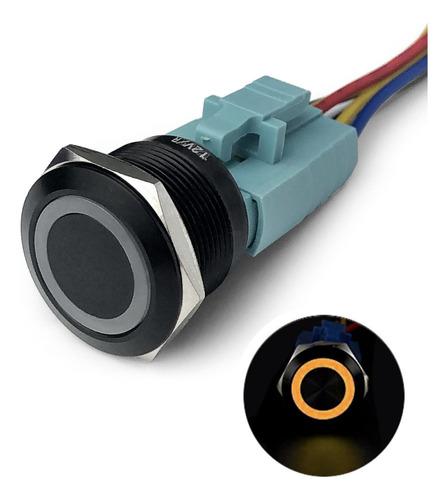 Interruptor Boton Aluminio Negro 0.866 in Conector Led 3