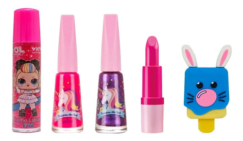 Imagem 4 de 7 de Kit Maquiagem Infantil Batom Pincel Sereia Bz132 + Brinde
