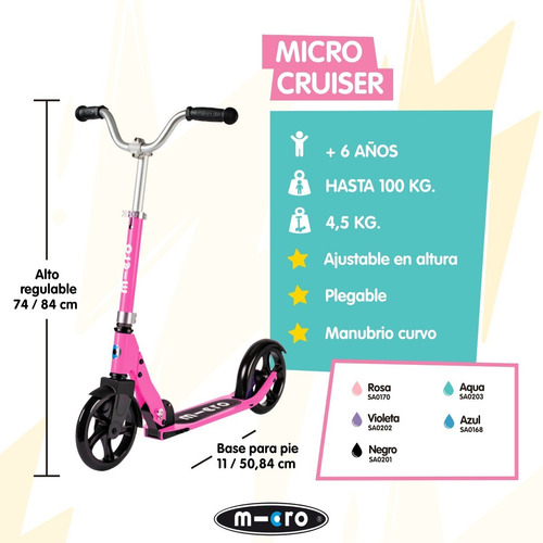 Monopatin Scooter Micro Cruiser 2 Ruedas Color Rosa