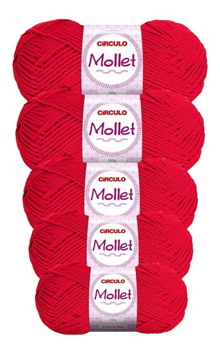 Lã Mollet 100g Crochê / Tricô - Círculo - 5 Novelos Cor 0145 - Chama