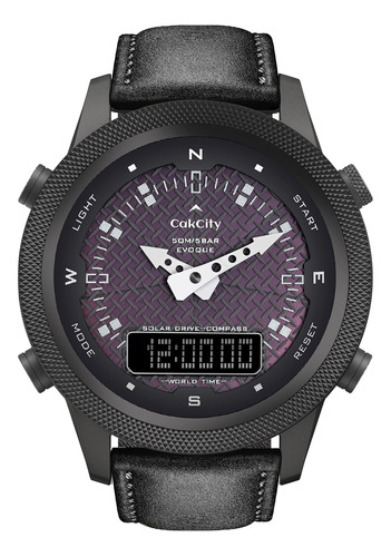 Cakcity Reloj Solar Para Hombre Con Banda De Cuero Reloj De