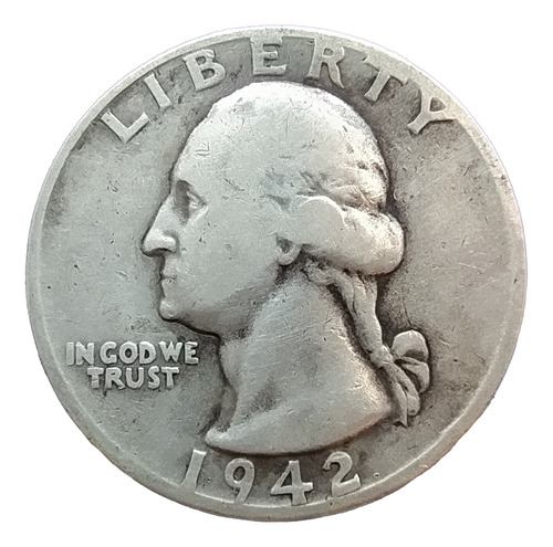 Antigua Moneda De Plata Quarter Dollar Usa 1942 Km# 164