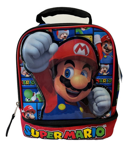 Lonchera Termica O Bolsa De Almuerzo Infantil De Super Mario Original Nintendo Doble Bolsa Para Niño Y Niña Lunch Box Comida Rojo Personajes 