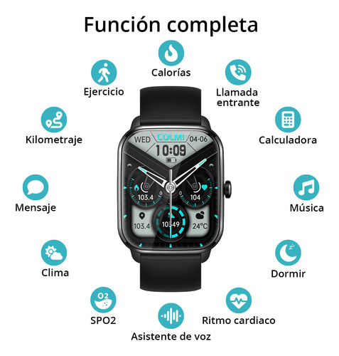 Reloj Smartwach Colmi C61, pantalla de llamadas/mensajes 1.9, color negro, correa, color negro