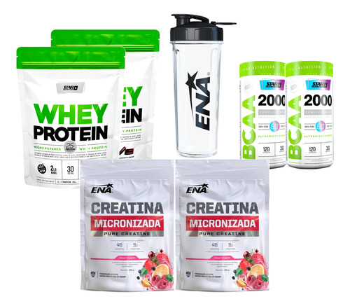 Kit 2 Proteina Co&cream + 2 Creatinas + 2 Bcaa 2000 + Shaker