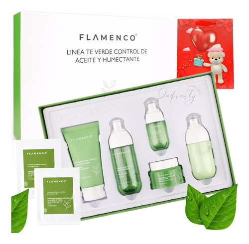 Skin Care Control Grasa Flamenco Té Verde Serum Crema Tónico