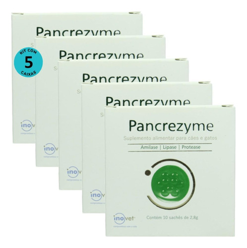 Pancrezyme Suplemento Cães E Gatos 2,8g Com 10 Sachê Kit 5