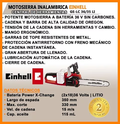 Motosierra Eléctrica Einhell Ge-lc 36/35 Li 36v S/bateria