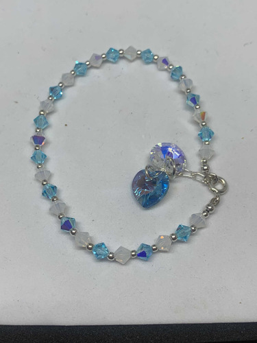 Pulsera Vamos Argentina Cristal Swa Plata Dije Corazón 10 Mm