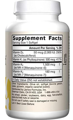 Jarrow Formulas K-right Complejo Vitamina K 60 Cápsulas