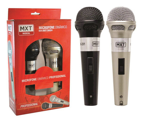 Microfones Com Fio Duplo Karaoke Mxt M201 Preto E Prata