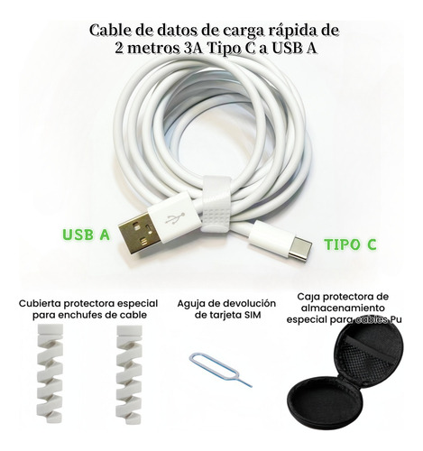 Cable Tipo C Carga Rapida Para Iphone15 Samsung Huawei 2m 6a