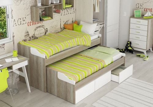 Cama Dormitorio Nido Doble 1 Plaza Niños Madera Cajonera S20 Color Blanco