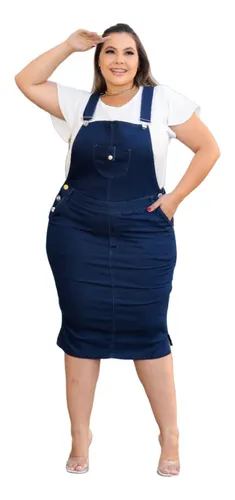 Saia Evangelica Jardineira Jeans Feminina Plus Size Parcelamento