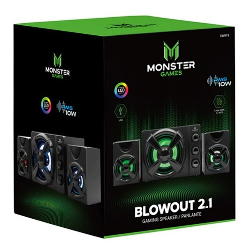 Parlante Subwoofer Monster Games Blowout 2.1 Led - Revogames