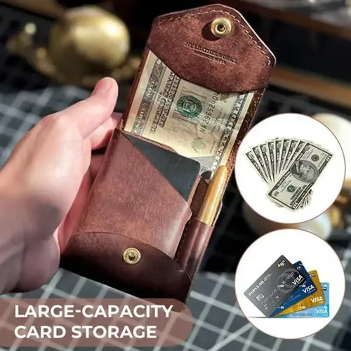小物 Leather Tracker Wallet Bicolor Handmade Multifunctional Compact Wallet, Handmade Leather &zz01