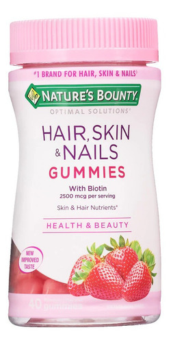 Suplemento en gomitas Nature's Bounty Hair, Skin & Nails carbohidratos sabor fresa en pote 40 un