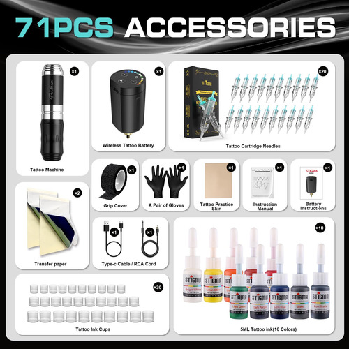 Kit De Pistola De Tatuagem Stigma Cordless Ponderosa Com Bat