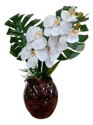 Arranjo De Orquídea Artificial Branca Com Costela De Adão