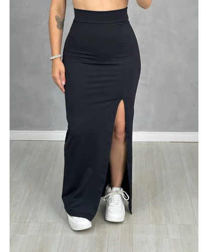 Saia De Cintura Alta Longa Com Fenda Lateral Midi Sensual