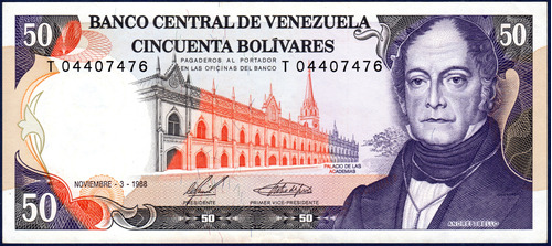 Billete 50 Bolívares T8 Noviembre 3 1988 Andrés Bello