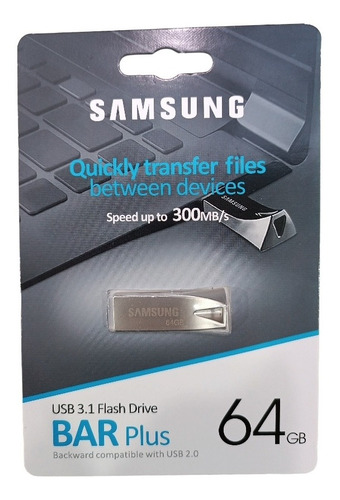 Imagen 1 de 3 de Pendrive Samsung 64gb Bar Plus Usb 3.1 300mb/s Tienda Fisica