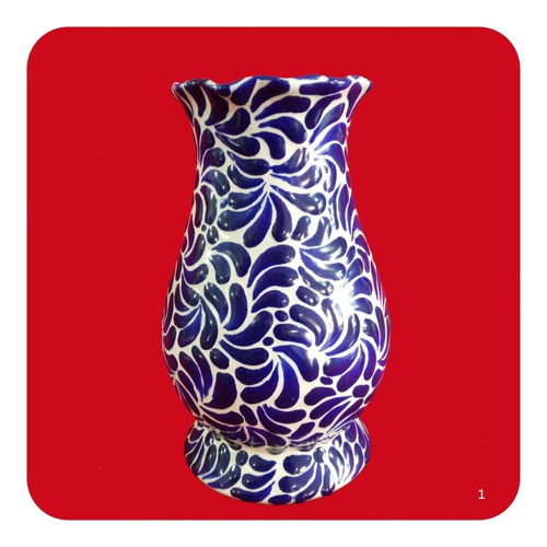 Florero Boliche De Talavera Poblana Barroca Azul 20 Cm M1