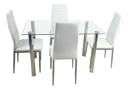 Juego De Comedor De Metal, Mesa De Cristal Con 4 Sillas