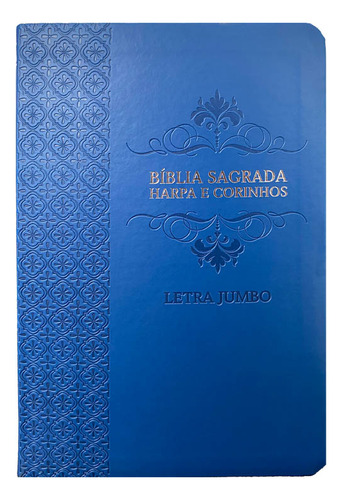 Bíblia Jumbo Arc Full Color Capa Pu Luxo C/ Harpa - Arabesco Azul